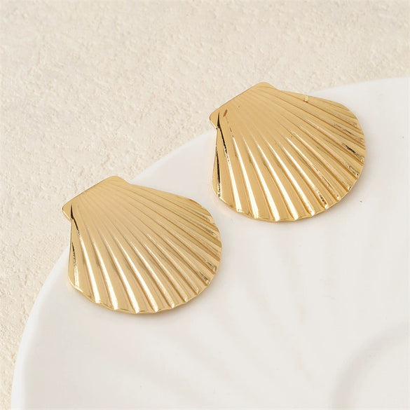 Marine Series Shell Fanshaped Earrings Stainless Steel 18K Gold Polish Women's
