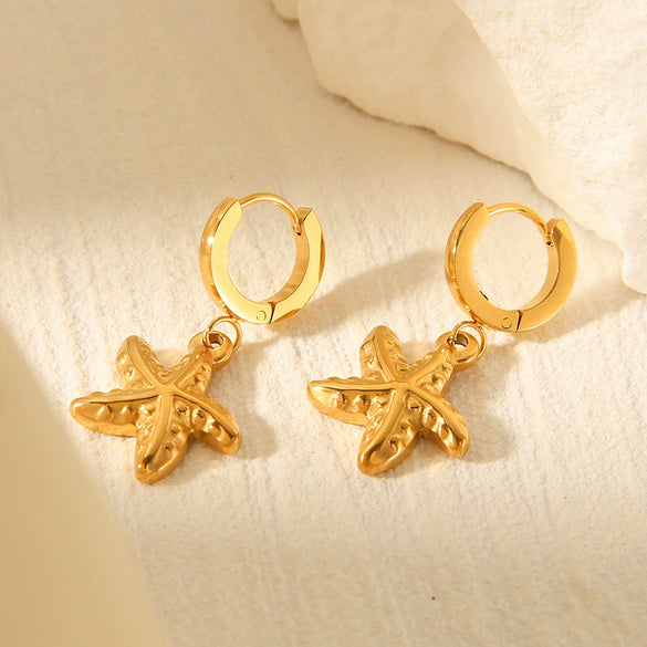 Marine Series Stainless Steel Geometric Starfish Earrings For Women 18K Goldplated