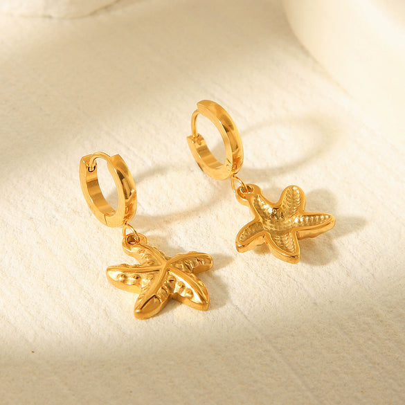 Marine Series Stainless Steel Geometric Starfish Earrings For Women 18K Goldplated