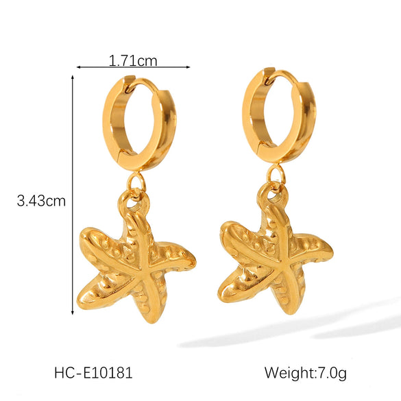 Marine Series Stainless Steel Geometric Starfish Earrings For Women 18K Goldplated