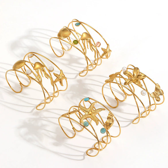 Marine Style Animal Stainless Steel Bracelet For Women With Electroplating