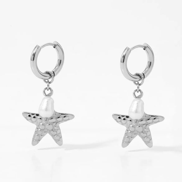 Marine Style Beach Starfish Conch Shell 304 Stainless Steel Drop Earrings