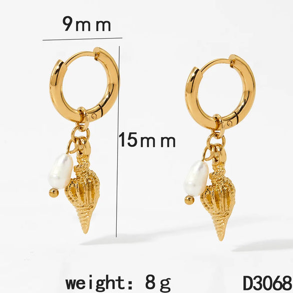Marine Style Beach Starfish Conch Shell 304 Stainless Steel Drop Earrings