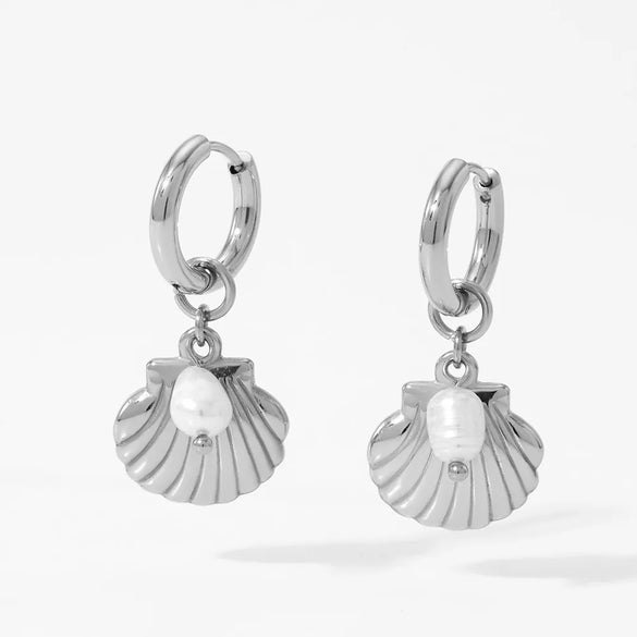 Marine Style Beach Starfish Conch Shell 304 Stainless Steel Drop Earrings