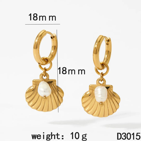 Marine Style Beach Starfish Conch Shell 304 Stainless Steel Drop Earrings