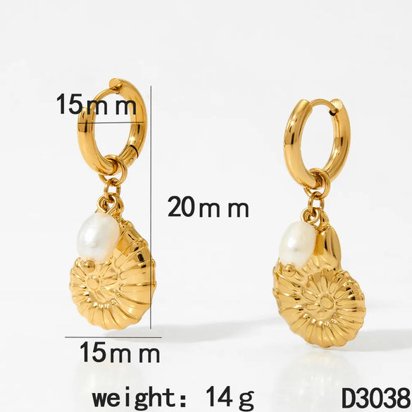 Marine Style Beach Starfish Conch Shell 304 Stainless Steel Drop Earrings