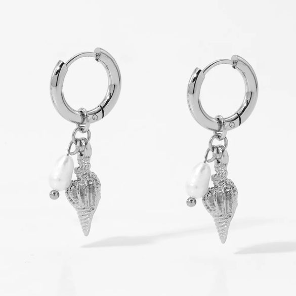 Marine Style Beach Starfish Conch Shell 304 Stainless Steel Drop Earrings