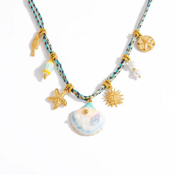 Marine Style Beach Sun Starfish Shell 304 Stainless Steel Cable Chain Pendant Necklaces Wholesale