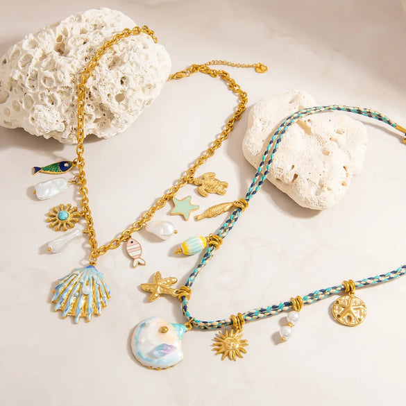 Marine Style Beach Sun Starfish Shell 304 Stainless Steel Cable Chain Pendant Necklaces Wholesale