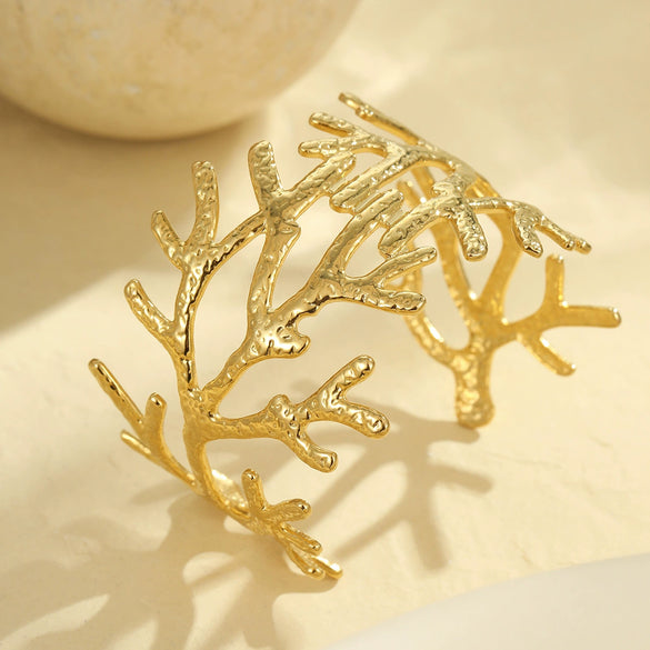 Marine Style Coral Starfish Shell Exaggerated Titanium Steel Bracelet Stainless Steel Plated 18K Gold Jewelry