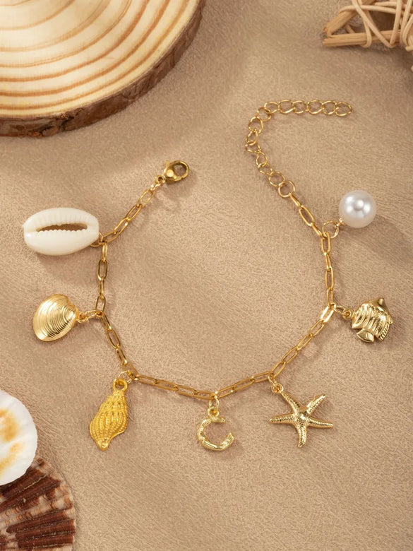 Marine Style Letter Starfish Conch 304 Stainless Steel Bracelets In Bulk