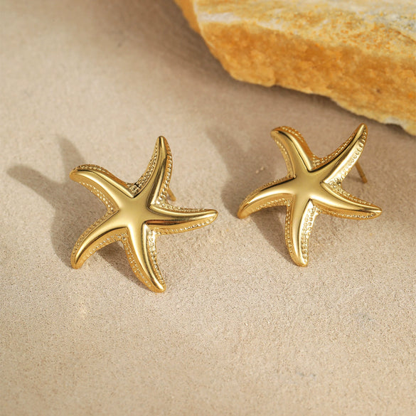 Marine Style Seahorse Starfish Geometric Earrings Stainless Steel 18K Electroplated Ear Jewelry