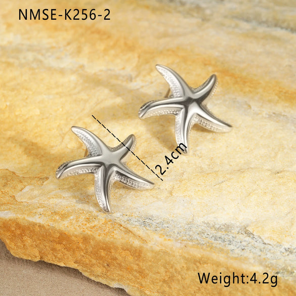 Marine Style Seahorse Starfish Geometric Earrings Stainless Steel 18K Electroplated Ear Jewelry