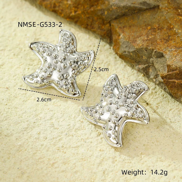 Marine Style Seahorse Starfish Geometric Earrings Stainless Steel 18K Electroplated Ear Jewelry