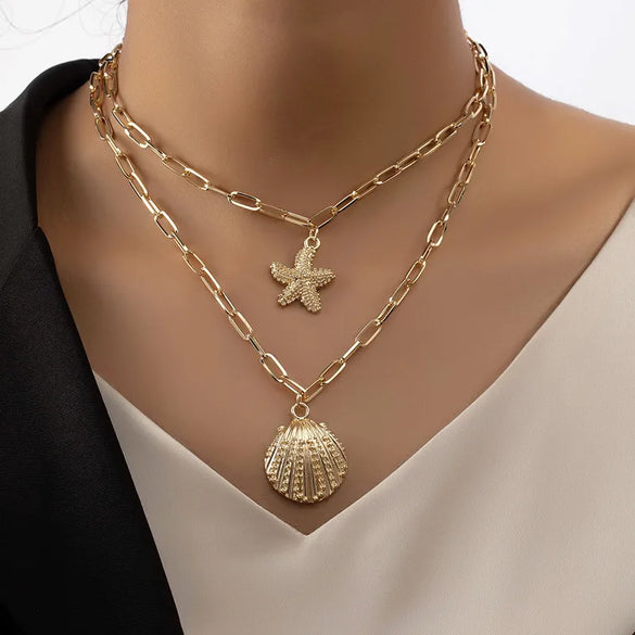 Marine Style Simple Style Starfish Shell Alloy Wholesale Pendant Necklace