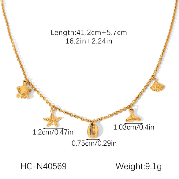 Marine Style Stainless Steel And Titanium Steel Clavicle Chain Necklace With Starfish Shell Turtle Fish Tail Animal Zodiac Star Geometric Pendant And Electroplating