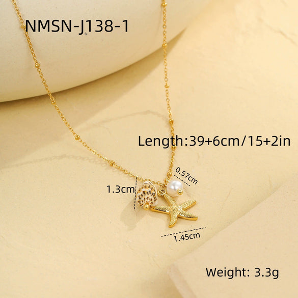 Marine Style Stainless Steel Geometric Design Electroplated Necklace For Women