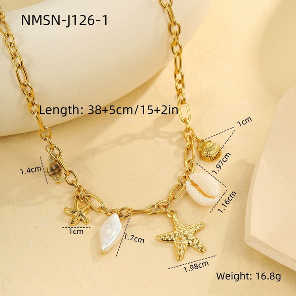 Marine Style Stainless Steel Geometric Design Electroplated Necklace For Women