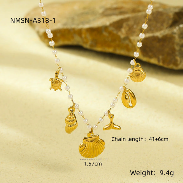 Marine Style Stainless Steel Geometric Design Electroplated Necklace For Women