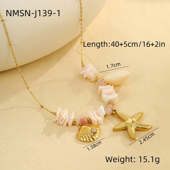 Marine Style Stainless Steel Geometric Design Electroplated Necklace For Women