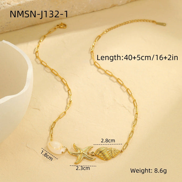 Marine Style Stainless Steel Geometric Design Electroplated Necklace For Women
