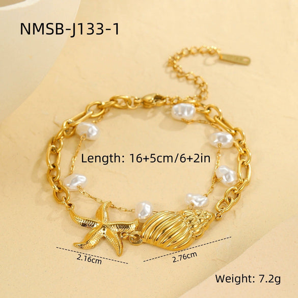 Marine Style Stainless Steel Geometric Design Electroplated Necklace For Women