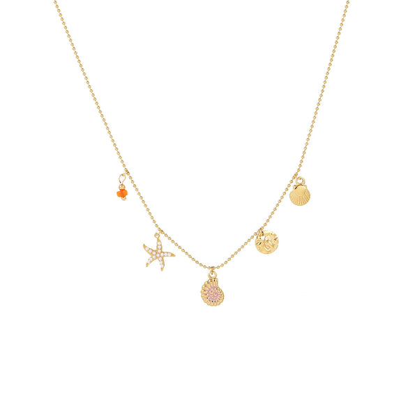 Marine Style Titanium Steel And Stainless Steel Necklace With Conch And Starfish Pendant Geometric Pattern Electroplated For Women