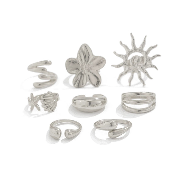 Marine Wind Conch Shell Ring Metal Flower Geometric Electroplated For Women