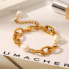 Marine Wind Women's Freshwater Pearl And Stainless Steel Geometric Charm Bracelet With Pvd Vacuum Plating