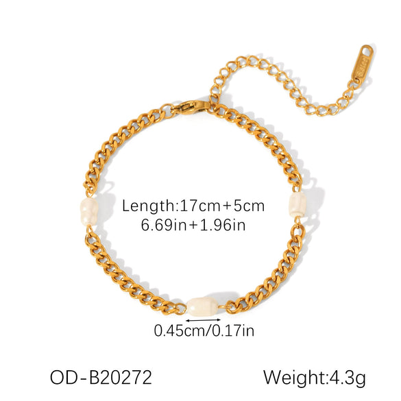 Marine Wind Women's Freshwater Pearl And Stainless Steel Geometric Charm Bracelet With Pvd Vacuum Plating