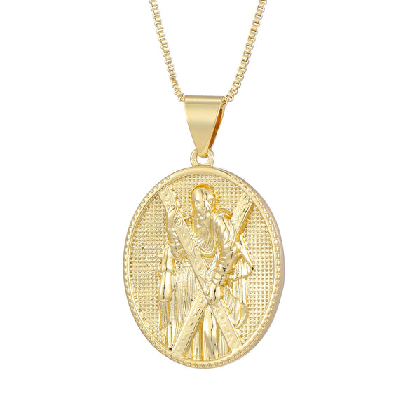 Medal Pendant Necklace Copper Plated Real Gold Cartoon Character Style