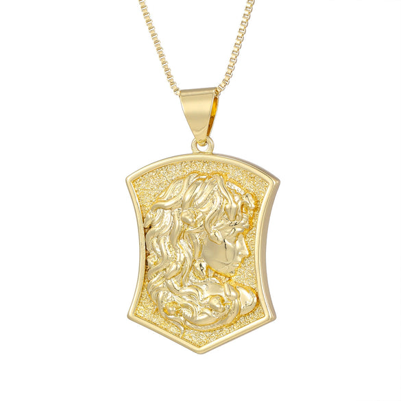 Medal Pendant Necklace Copper Plated Real Gold Cartoon Character Style