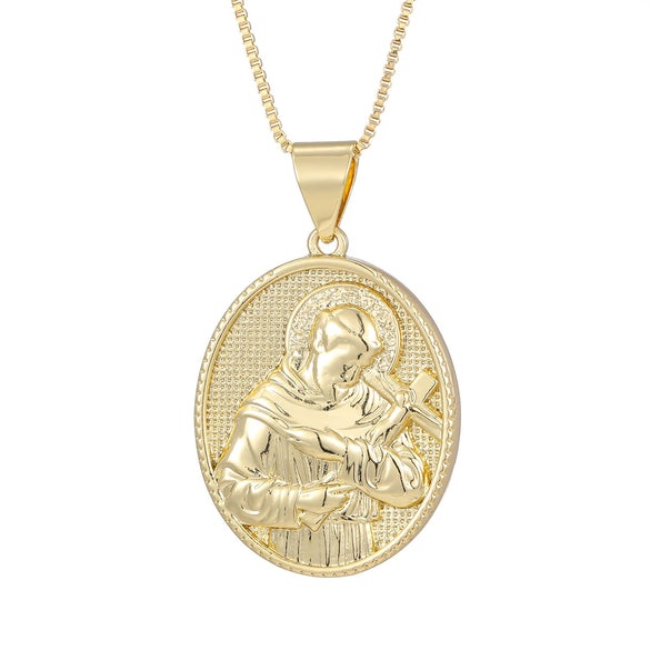 Medal Pendant Necklace Copper Plated Real Gold Cartoon Character Style