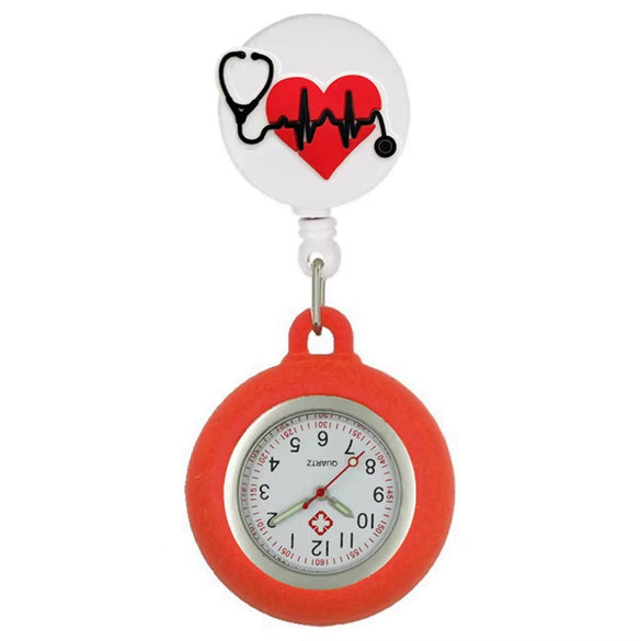 Medical Pocket Watch Alloy Case Silicone Strap Stainless Steel Buckle Round Dial Cartoon Style