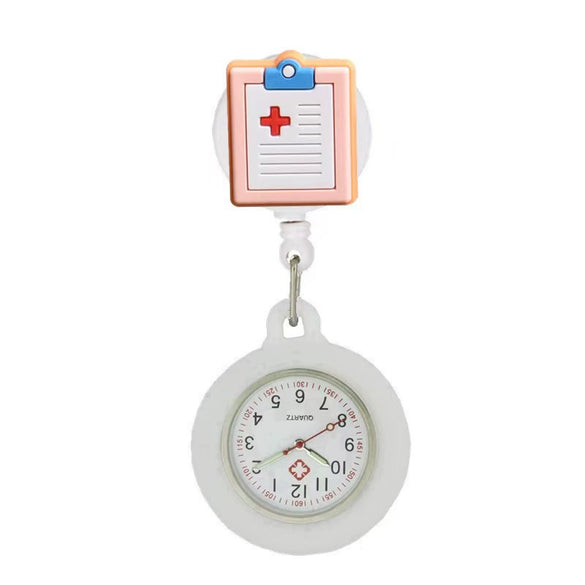 Medical Pocket Watch Alloy Case Silicone Strap Stainless Steel Buckle Round Dial Cartoon Style