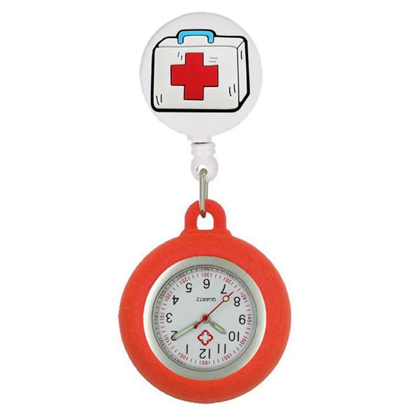 Medical Pocket Watch Alloy Case Silicone Strap Stainless Steel Buckle Round Dial Cartoon Style