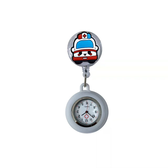 Medical Pocket Watch Alloy Case Silicone Strap Stainless Steel Buckle Round Dial Cartoon Style
