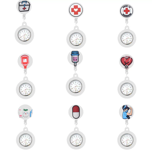 Medical Pocket Watch Alloy Case Silicone Strap Stainless Steel Buckle Round Dial Cartoon Style