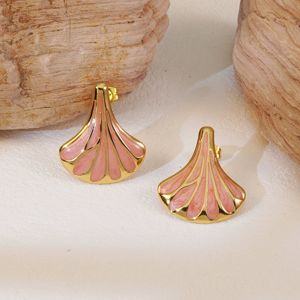 Medieval Style Geometric Fanshaped Stainless Steel Electroplated Earrings