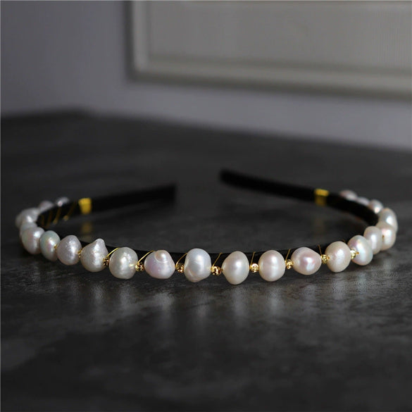 Medieval Style Natural Freshwater Baroque Pearl Headband With Retro Temperament Green Design