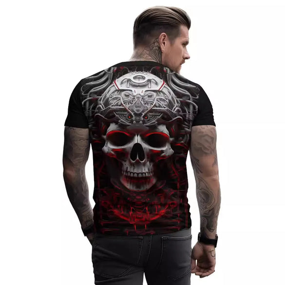 Men'S Skull Streetwear Round Neck Short Sleeve Regular Fit Men'S T-Shirt