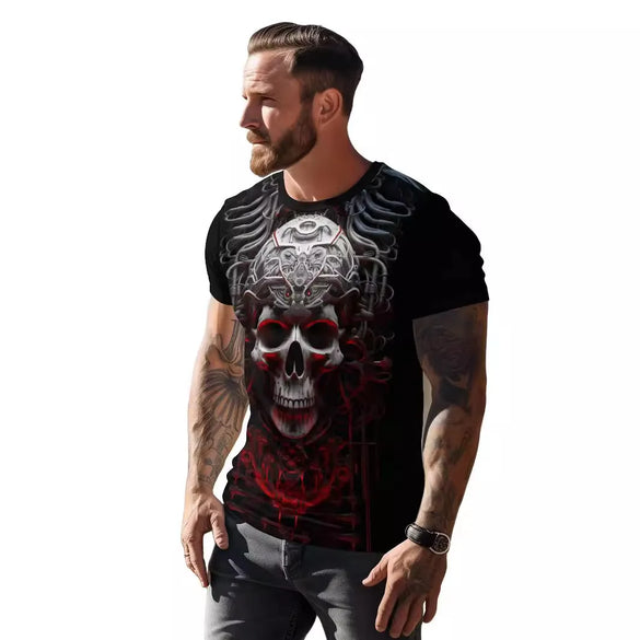 Men'S Skull Streetwear Round Neck Short Sleeve Regular Fit Men'S T-Shirt