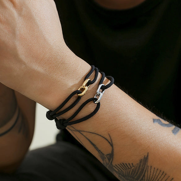 Men's Adjustable Milan Rope Bracelet Hiphop Style Alloy Cross Electroplated