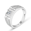 Men's Adjustable Sterling Silver Geometric Ring With Inlaid Zircon Simple Electroplated Statement Jewelry