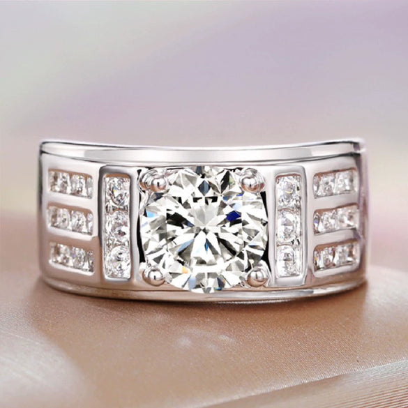 Men's Aggressive Copper Ring With Imitation Moissanite And Geometric Style