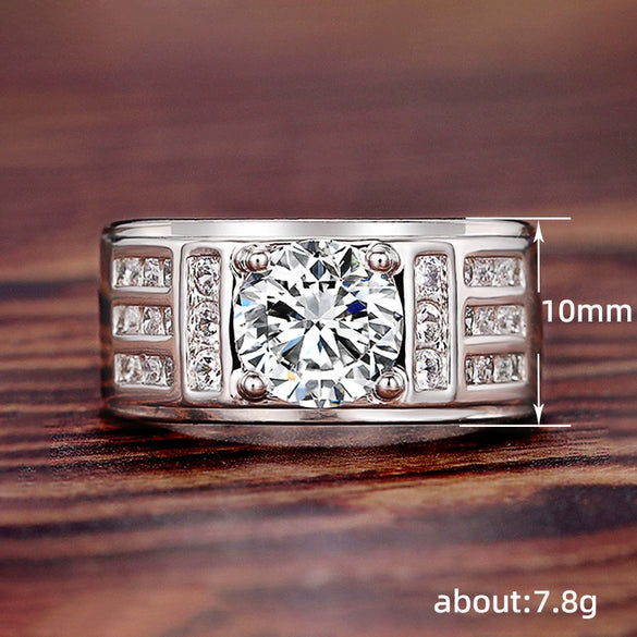 Men's Aggressive Copper Ring With Imitation Moissanite And Geometric Style