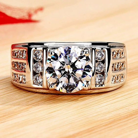 Men's Aggressive Copper Ring With Imitation Moissanite And Geometric Style