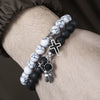 Men's Alloy And Black Gallstone Handmade Geometric Shape Stretch Bracelet With Astronaut Pendant