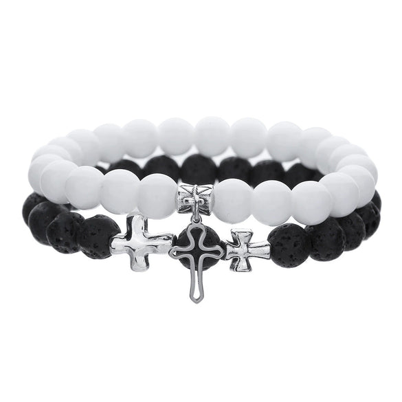 Men's Alloy And Black Gallstone Handmade Geometric Shape Stretch Bracelet With Astronaut Pendant