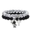 Men's Alloy And Black Gallstone Handmade Geometric Shape Stretch Bracelet With Astronaut Pendant